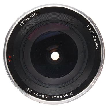Zeiss Distagon 21mm front element with serial number 15762050 and Carl Zeiss T* markings