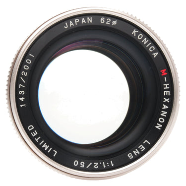 Konica M-Hexanon 50mm f1.2 front element with engraved name and serial 1437/2001