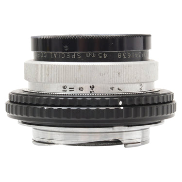 Wray 45mm f4 lens side view showing aperture scale and serial engraving