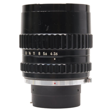 Zenza Bronica 150mm f3.5 Zenzanon lens barrel side view with aperture scale and marks