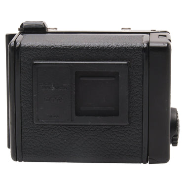 Zenza Bronica ETR 120 film back side with embossed ETR logo and darkslide slot