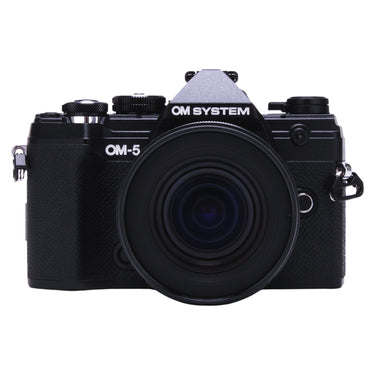 OM System OM-5 with M.Zuiko 12-45mm f4 PRO lens, front view