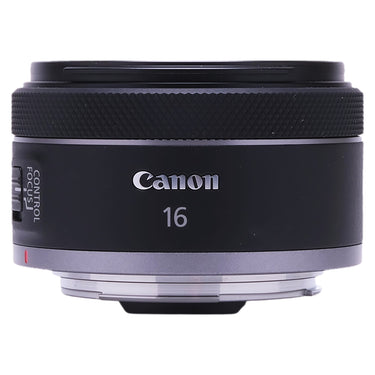 Canon RF 16mm f2.8 STM lens side view with control ring and focus switch