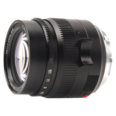 TTArtisan 50mm f1.4 Asph side view showing focus tab and aperture ring