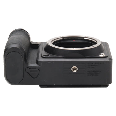 Hasselblad X2D 100C bottom and mount side showing engraved serial number XT21015530