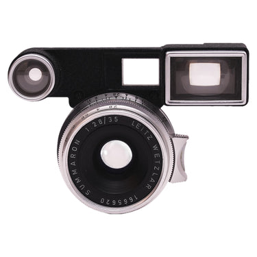 Leica Summaron 35mm f2.8 front view with goggles showing engraved name and serial 1665620