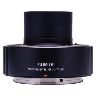 Fujifilm GF 1.4X TC WR teleconverter front view with optical element and product label