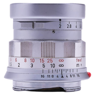 Leica 50mm f2 Summicron Rigid top view showing aperture scale and mounted front cap