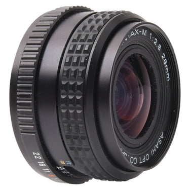 Pentax SMC-M 28mm f2.8 front three-quarter view