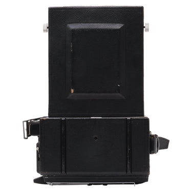 Graflex Speed Graphic top and back with folded finder hood