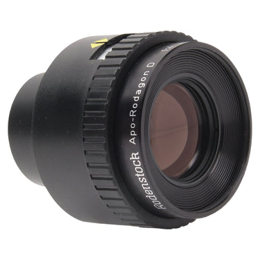 Rodenstock Apo-Rodagon D 75mm f4 angled view showing front element and engraving