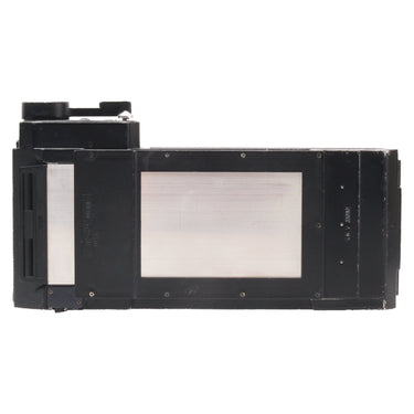 Toyo 6x9 roll film holder back panel with film gate, inserted darkslide, and TOYO JAPAN markings
