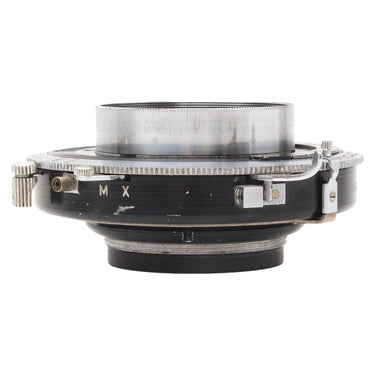 Schneider 135mm f4.5 Xenar Synchro-Compur shutter side view showing M and X flash sync selector