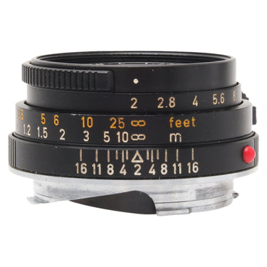 Leica 40mm f2 Summicron-C Wetzlar side view showing aperture scale and depth of field markings