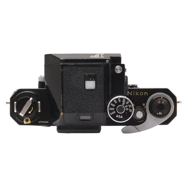 Nikon F top plate showing serial 6759845, ASA dial and film advance lever