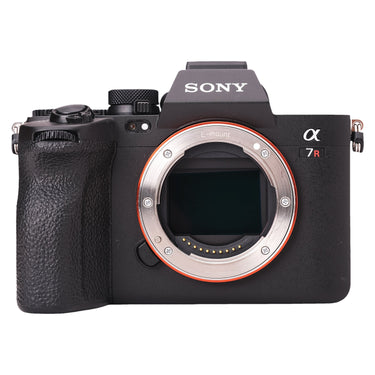 Sony A7R V front view with bare E-mount and exposed full-frame sensor