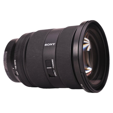 Sony FE 24-70mm f2.8 GM II angled view showing Sony logo and SMOOTH/TIGHT switch