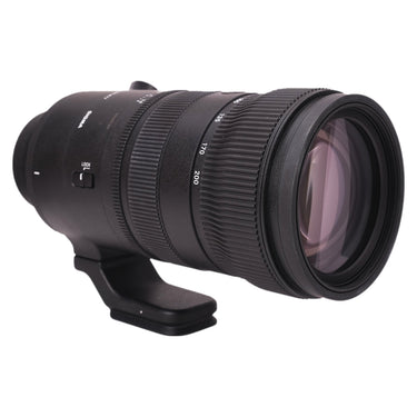 Sigma 70-200mm f2.8 front angled view with tripod foot, zoom scale, and front element