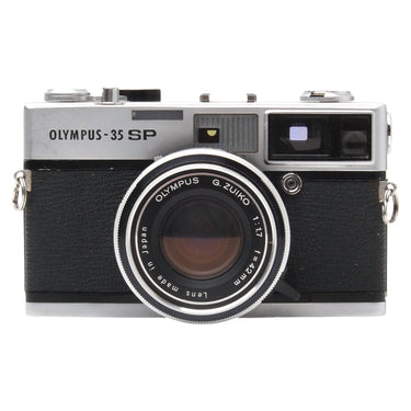 Olympus 35 SP front view with G.Zuiko 42mm f1.7 lens and rangefinder window