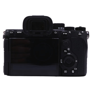 Sony Alpha 7R V rear view with LCD screen and controls