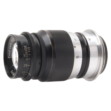 Leica 9cm f4 Elmar side view showing focusing scale and engraved name