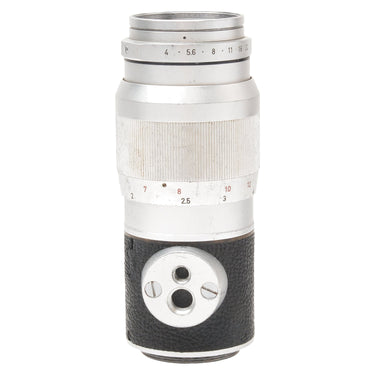 Leica 135mm Elmar top view of open rear screw mount and tripod collar holes