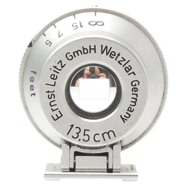 Leica 13.5cm SHOOC viewfinder front view with engraved face, distance scale, and shoe foot
