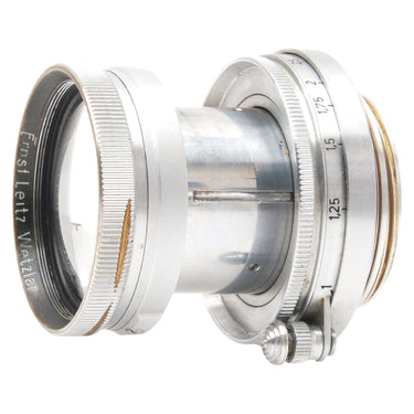 Leica Summitar side view with Ernst Leitz Wetzlar engraving and focus distance scale