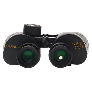 Fujinon 7x50 FMTRC-SX binoculars front view with objective lenses, 7x50 marking, and serial plate 58A2 12756