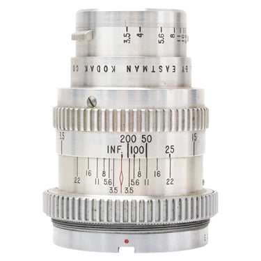 Kodak Ektar 90mm f3.5 lens front section showing aperture scale and distance markings