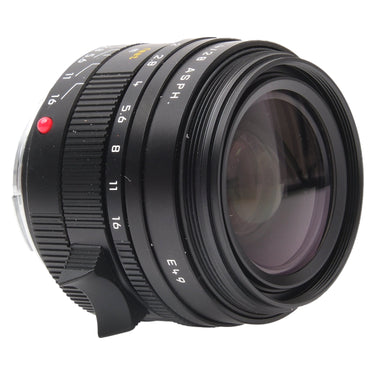 Leica 28mm f1.4 Summilux-M ASPH side view with E49 marking and front glass