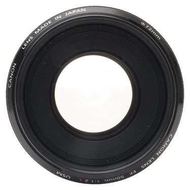 Canon EF 50mm f1.2 L USM front element view with 72mm filter ring