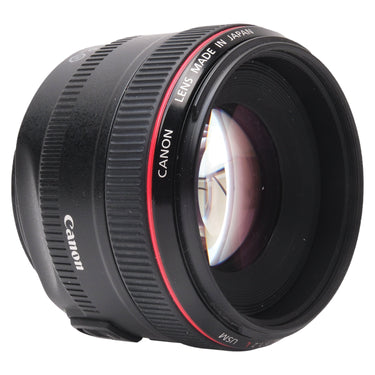 Canon EF 50mm f1.2 L USM angled front view showing red L ring and front element