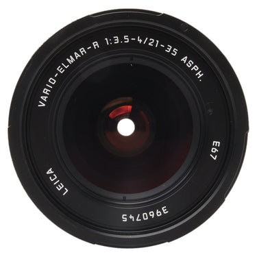 Leica 21-35mm Vario-Elmar-R front element with engraved name, E67, and serial