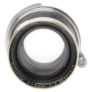 Leica Summitar f=5cm 1:2 front view with engraving and serial number 507616