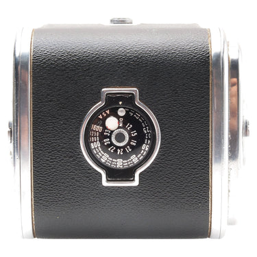 Hasselblad C12 film magazine top with ASA and DIN exposure reminder dial