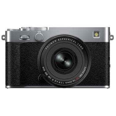 Fujifilm X-E5 (Silver) with XF 23mm f/2.8, front view - Camera West