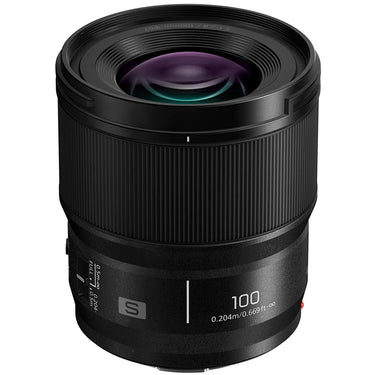 Panasonic LUMIX S 100mm f/2.8 MACRO lens, front view. Camera West