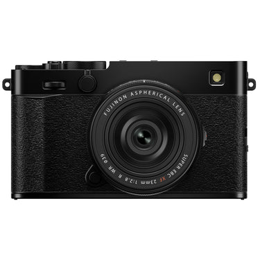 Fujifilm X-E5 (Black) with XF 23mm f/2.8, front view - Camera West