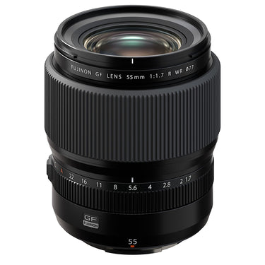 Fujifilm GF 55mm f1.7 R WR lens, side view - Camera West