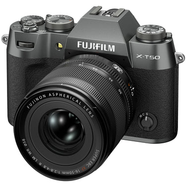 Fujifilm X-T50 w/ 16-50mm - Charcoal Silver, front view - Camera West