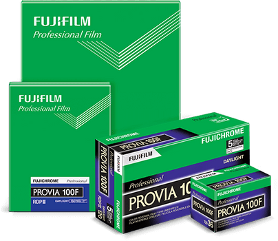 Fujifilm Provia 100F 4x5 slide film box