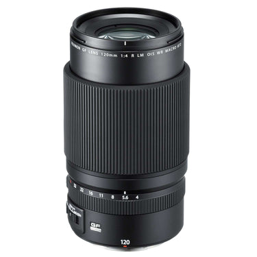 Fujifilm GF 120mm F4 R LM OIS WR Macro lens, side view - Camera West