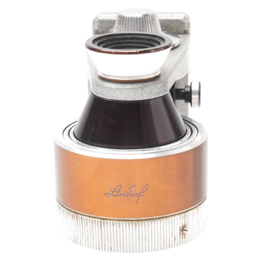 Linhof Universal Finder eyepiece side with silver focus knob and copper barrel