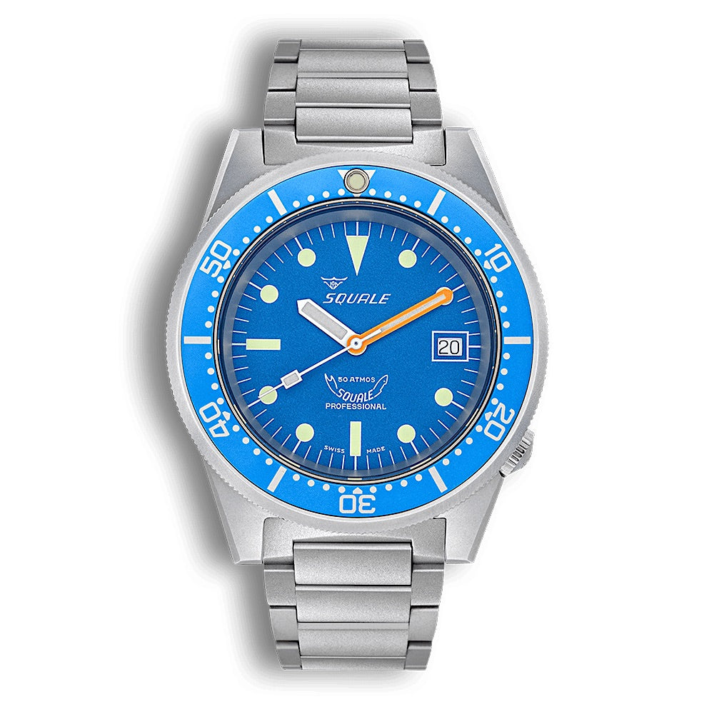 Squale 1521 Blue Blasted Steel Blue on Bracelet