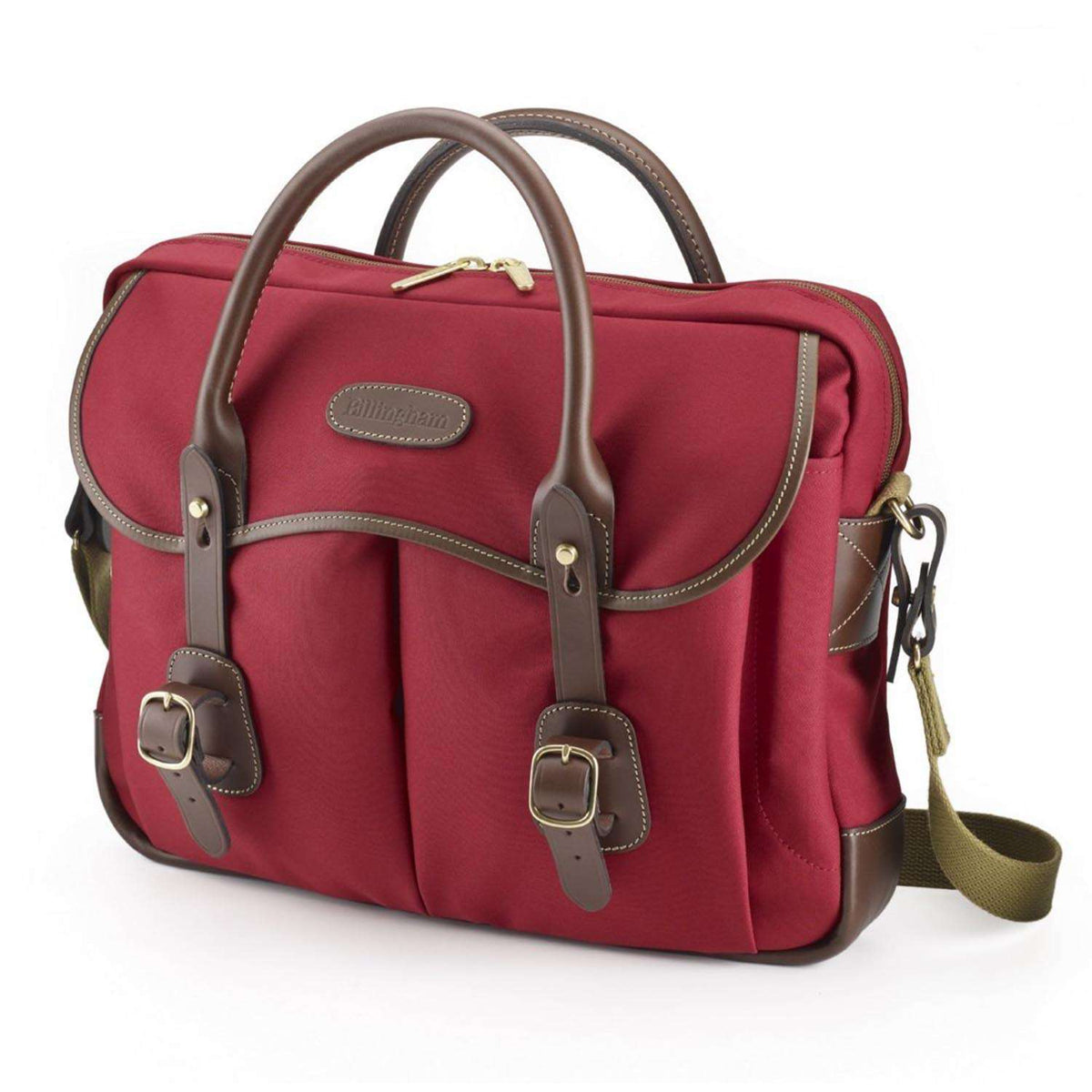 Billingham Thomas Briefcase / Laptop Bag - Burgundy Canvas / Chocolate Leather