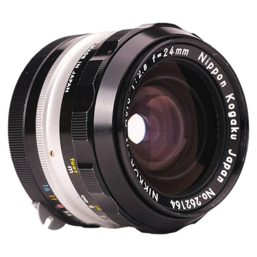 Nikon Nikkor-N 24mm f2.8 front three-quarter view of barrel and glass