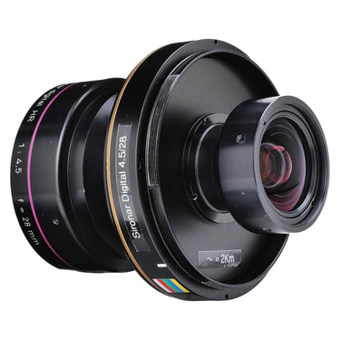 Arca Swiss Apo Sironar Digital HR 28mm angled view showing rear cell and 2Km label
