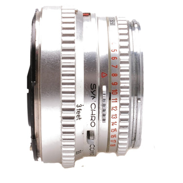 Hasselblad 80mm f2.8 Planar side view of chrome focus and shutter rings