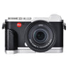 Leica CL silver front view with Vario-Elmar-TL 18-56mm lens and leather hand grip